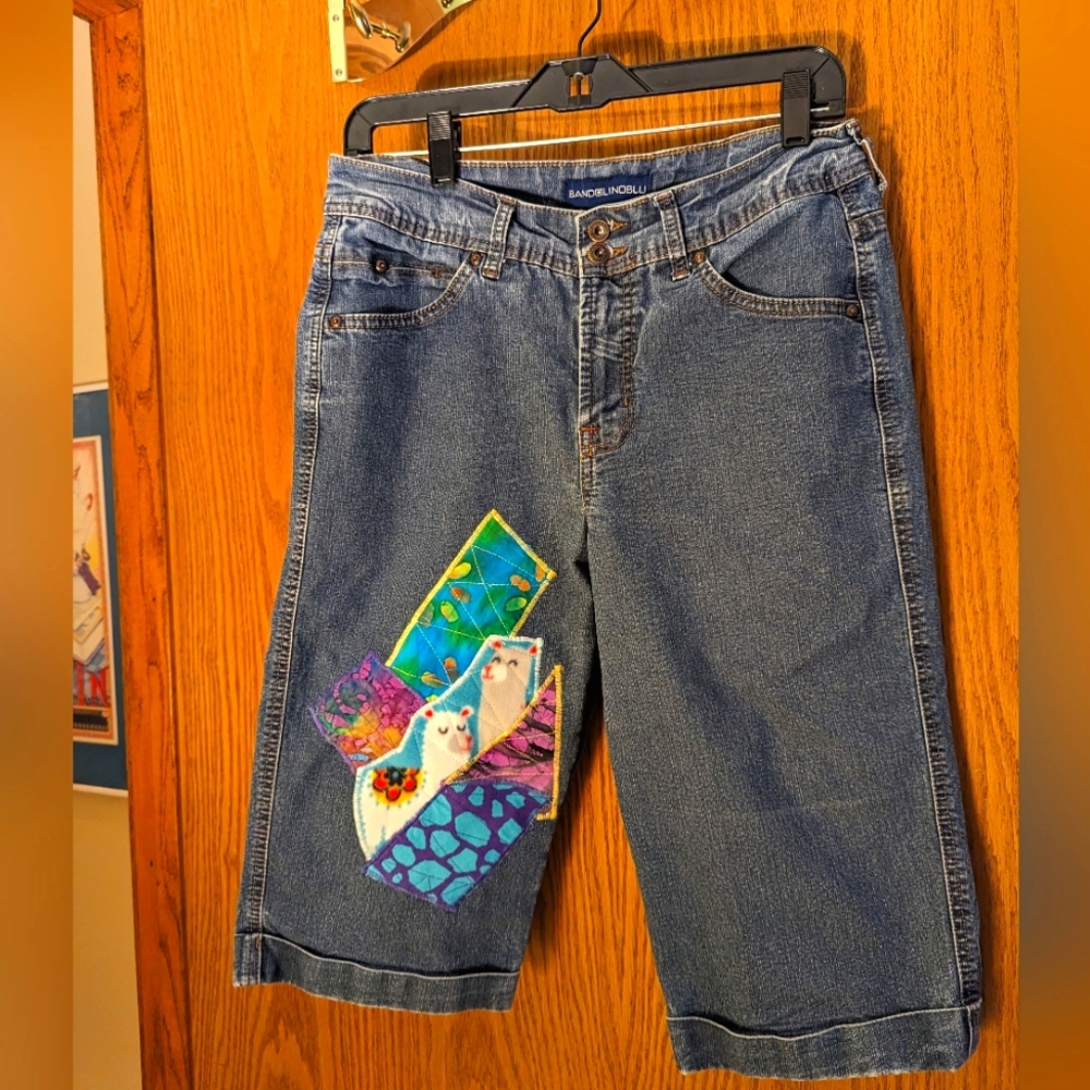 Upcycled Embellished Bandolinoblu Jean Shorts